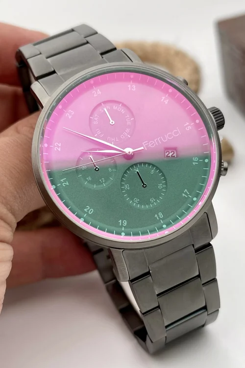 Ferrucci Takvimli Çelik Kordon Erkek Kol Saati Renkli Cam zmfer017