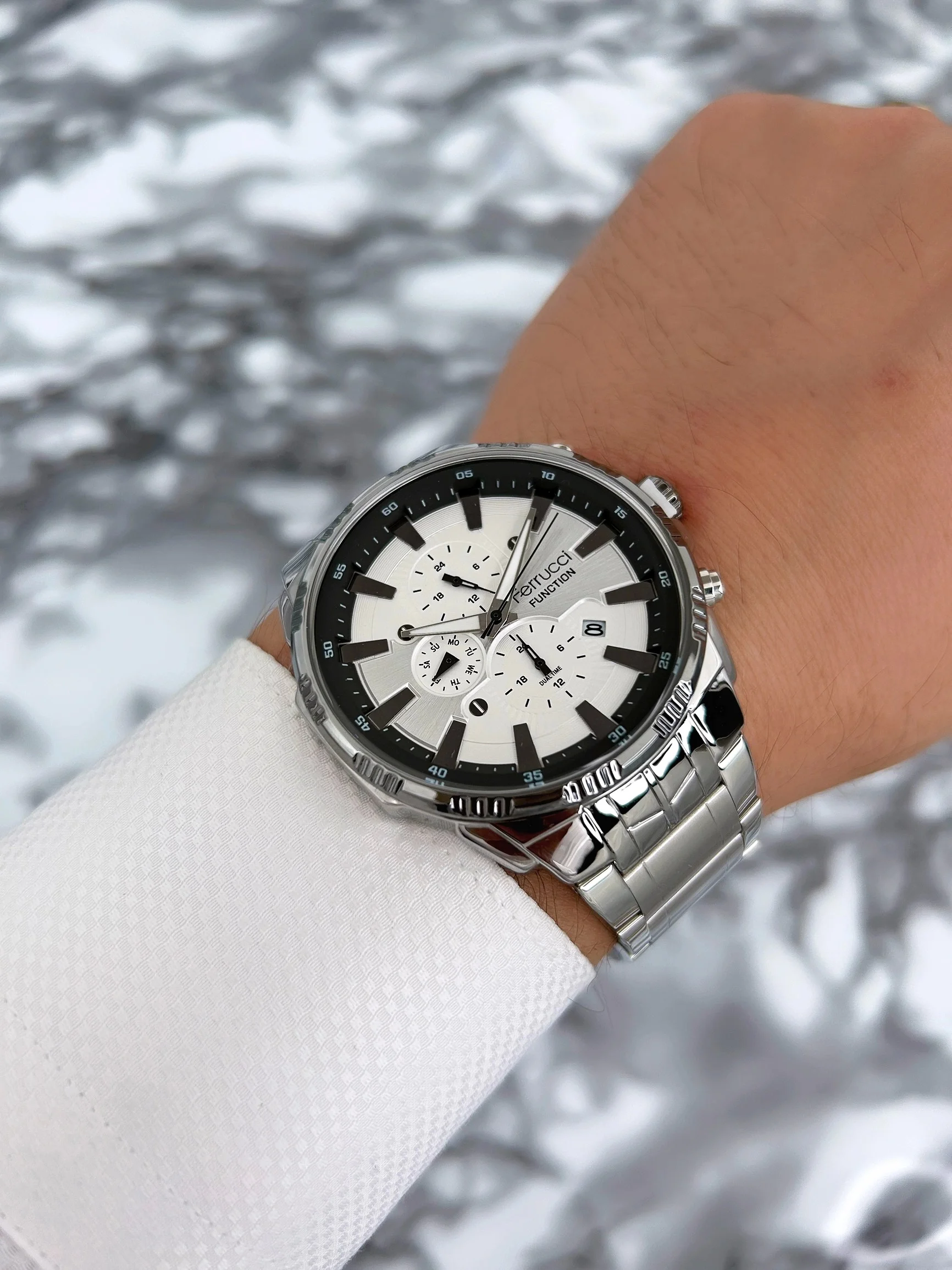 Ferrucci Function Erkek Kol Saati Çelik Kordon Gümüş-Beyaz zmfer075