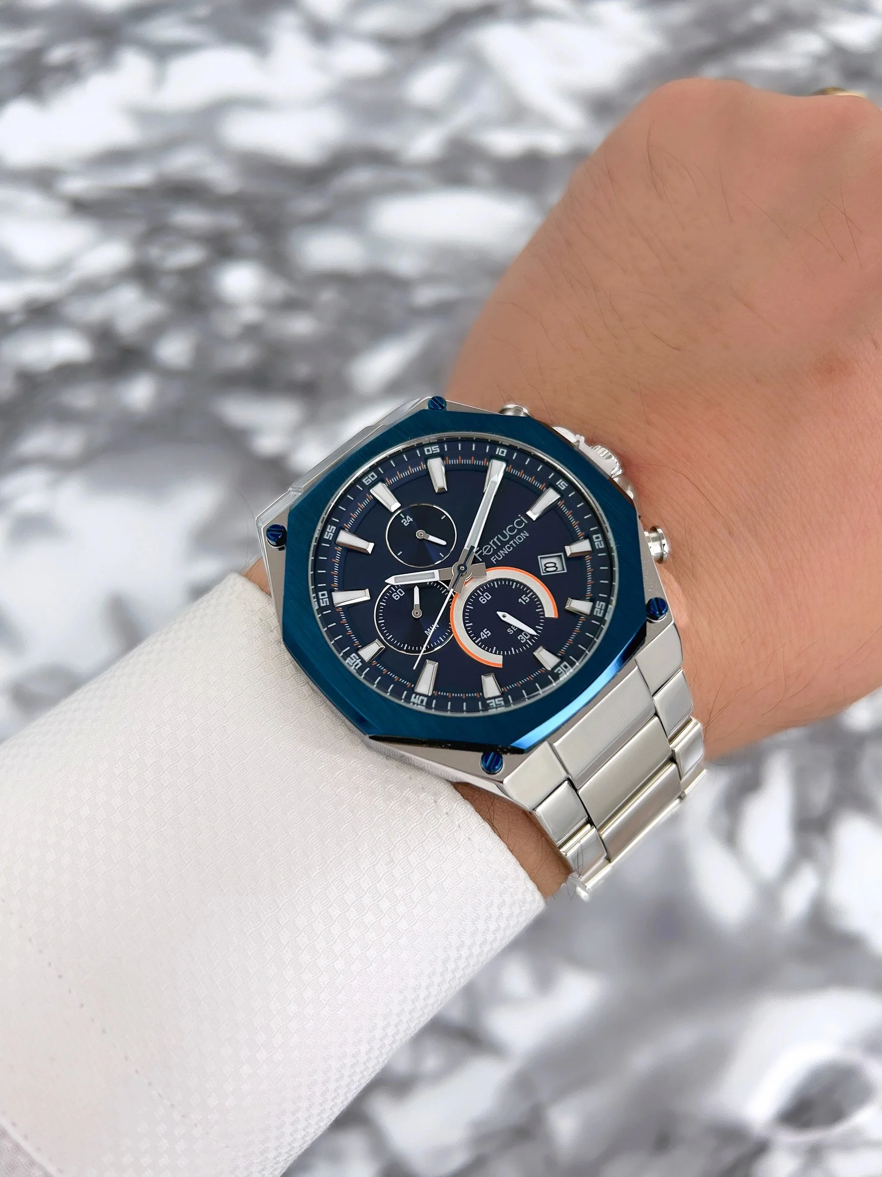 Ferrucci Function Erkek Kol Saati Çelik Kordon Gümüş-Mavi zmfer074