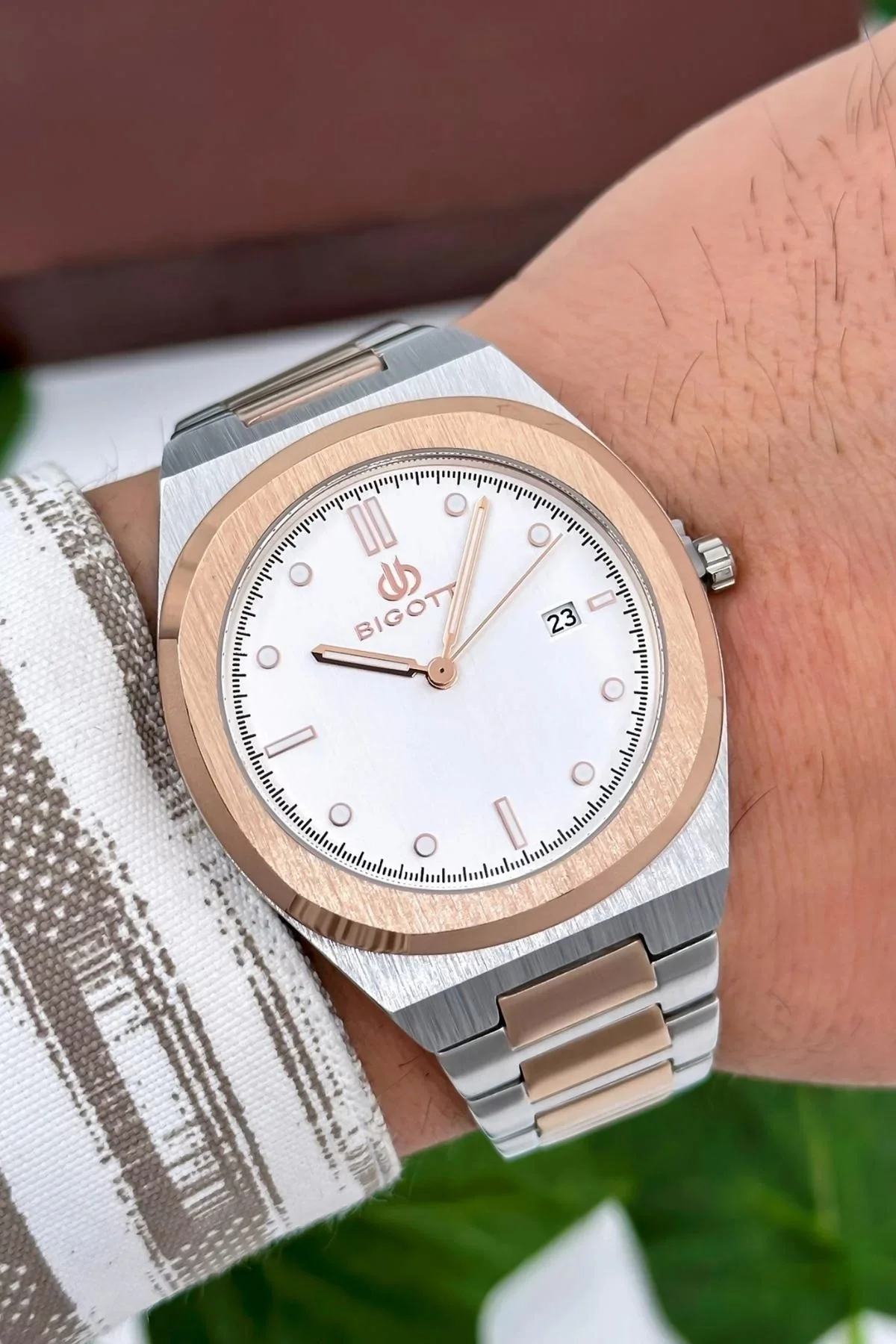 Bigotti Milano Luxury Erkek Kol Saati Gümüş-Rose Çelik Kordon Çelik Kasa Fonksiyonlar Aktif zmb006