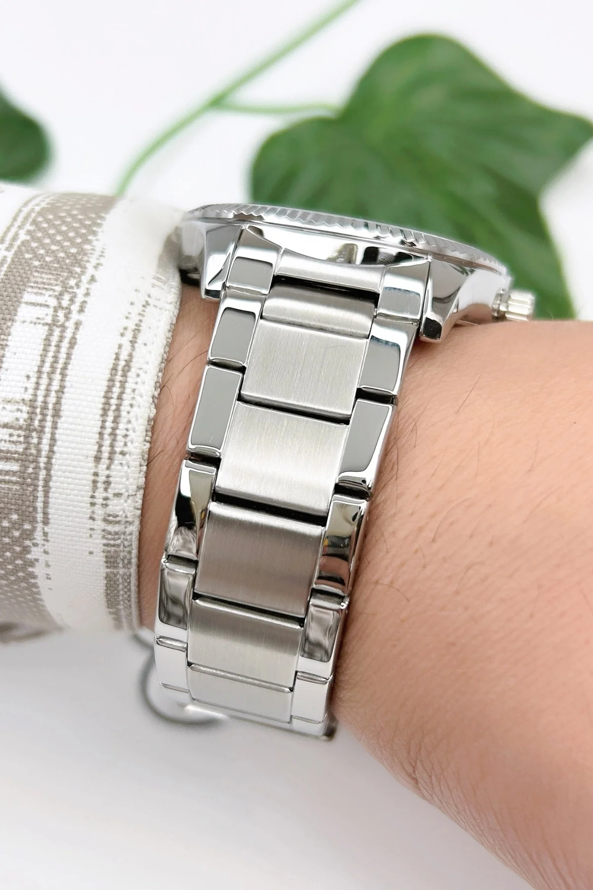 Ferrucci Takvimli Erkek Kol Saati Hematit Doğal Taş Bileklik Hediyeli