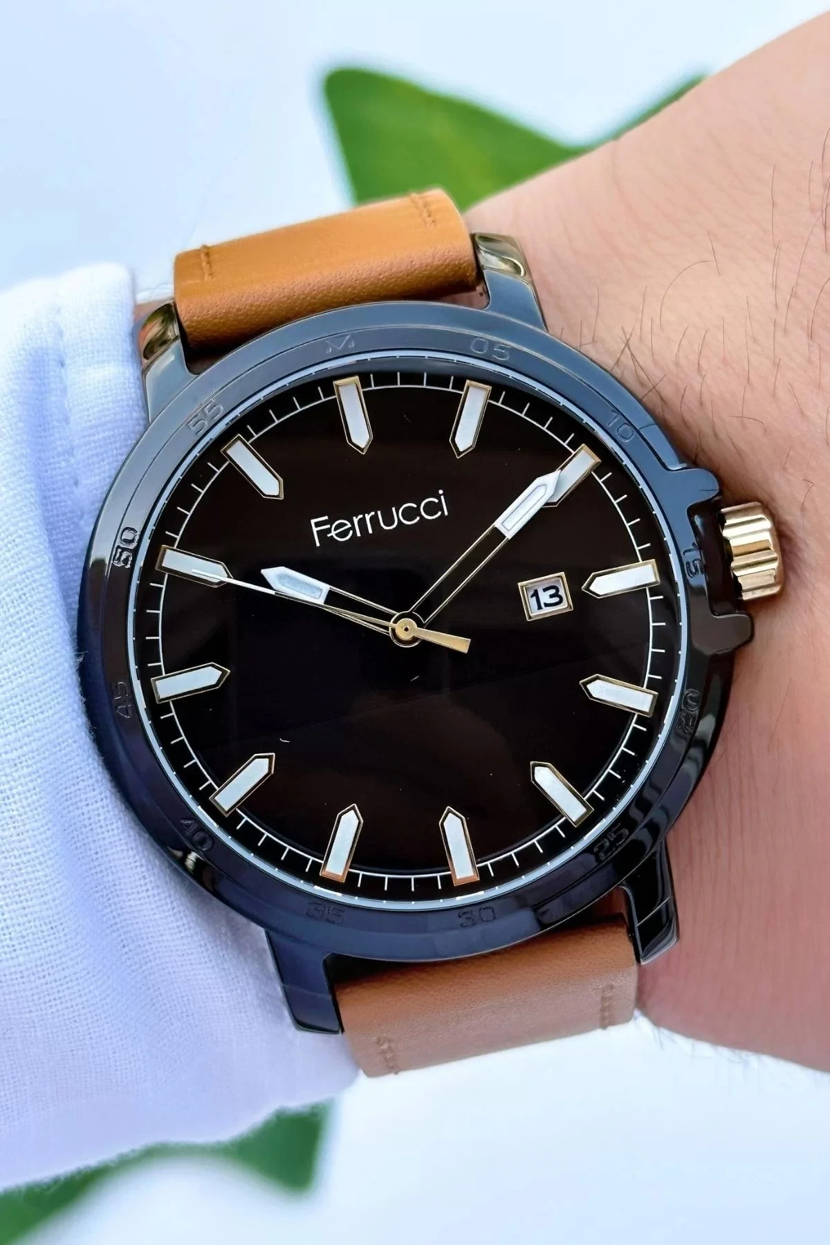Ferrucci Deri Kordon Takvimli Erkek Kol Saati Bileklik Hediyesi ile
