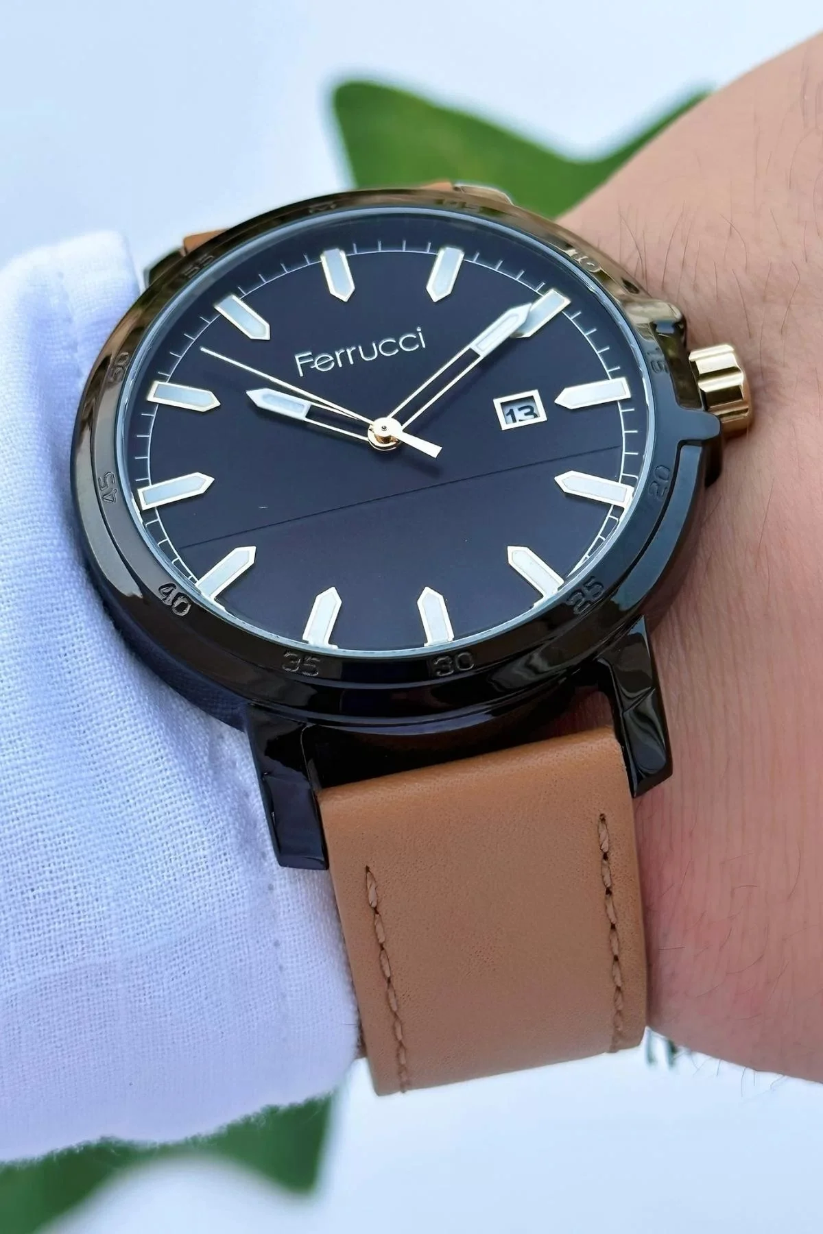 Ferrucci Deri Kordon Takvimli Erkek Kol Saati Bileklik Hediyesi ile
