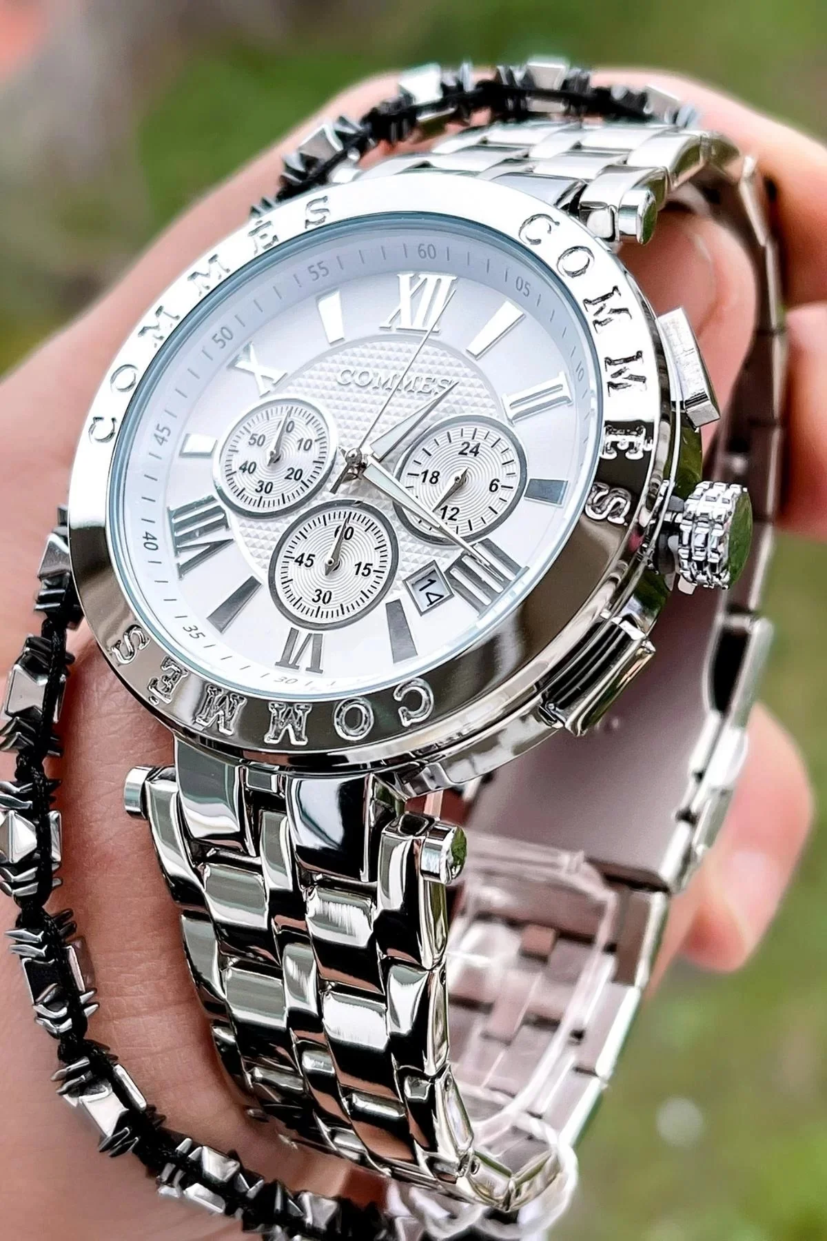Commes Erkek Kol Saati Crono Fonksiyonlar Aktif Gümüş Renk ,Bileklik Hediyesi ile zmcms010