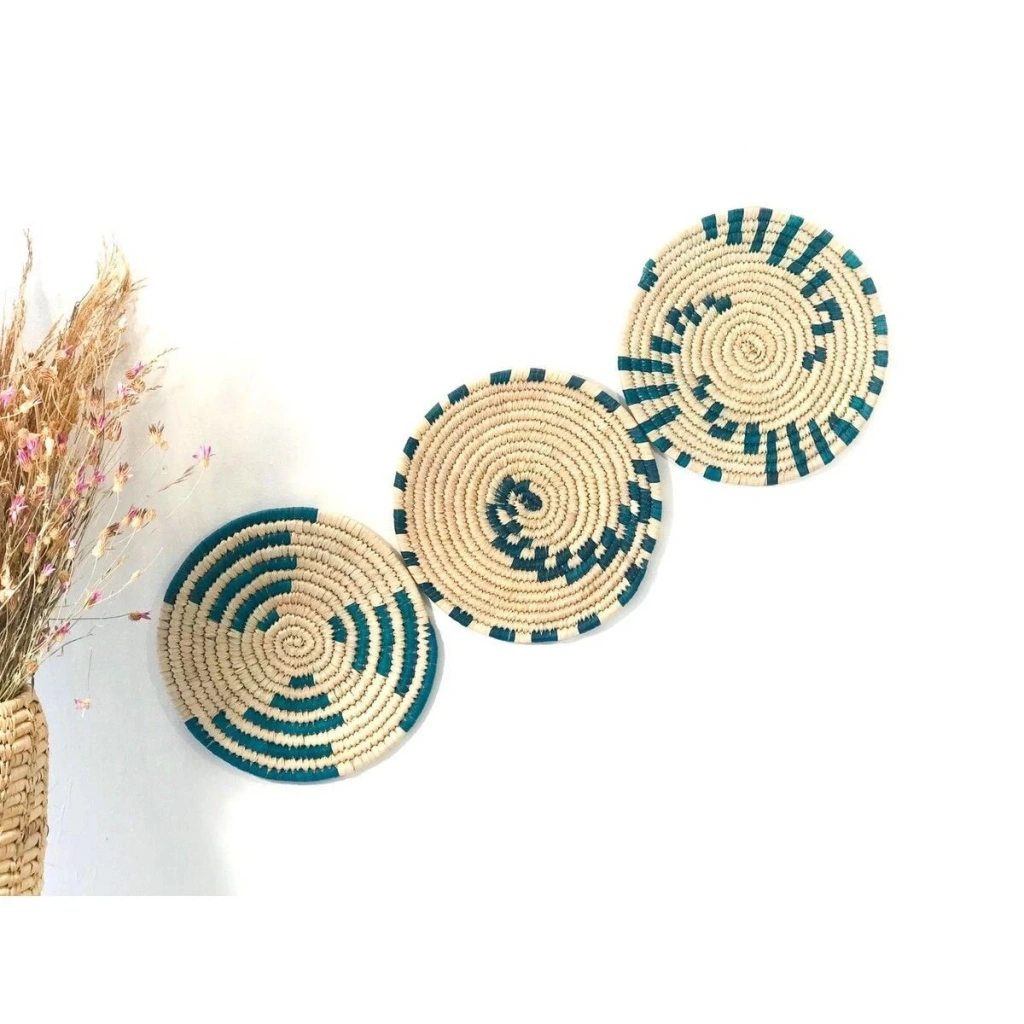 Phoenix Hasır Duvar Süsü 3Lü Set  30 Cm Turkuaz