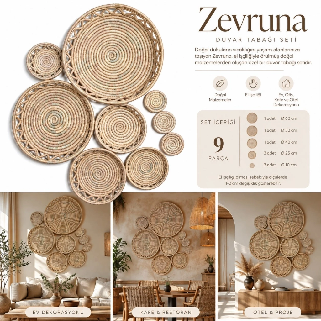 Zevruna Duvar Tabağı Seti – 9 Parça