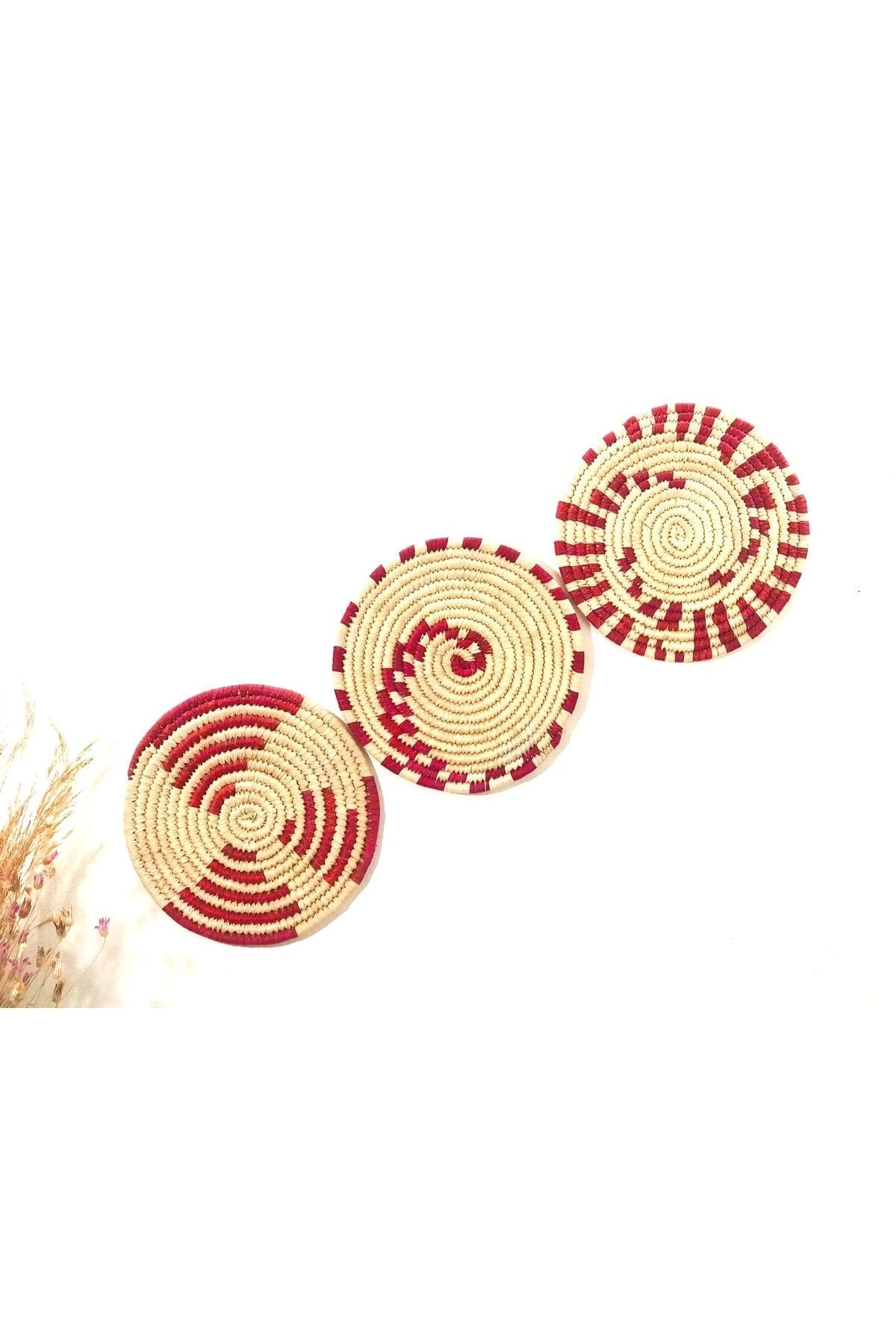 Phoenix Hasır Duvar Süsü 3Lü Set 30 Cm Bordo