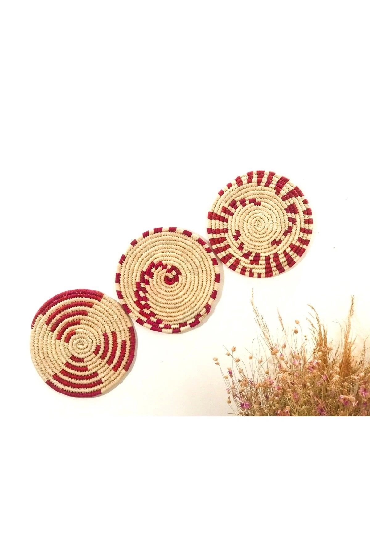 Phoenix Hasır Duvar Süsü 3Lü Set 30 Cm Bordo