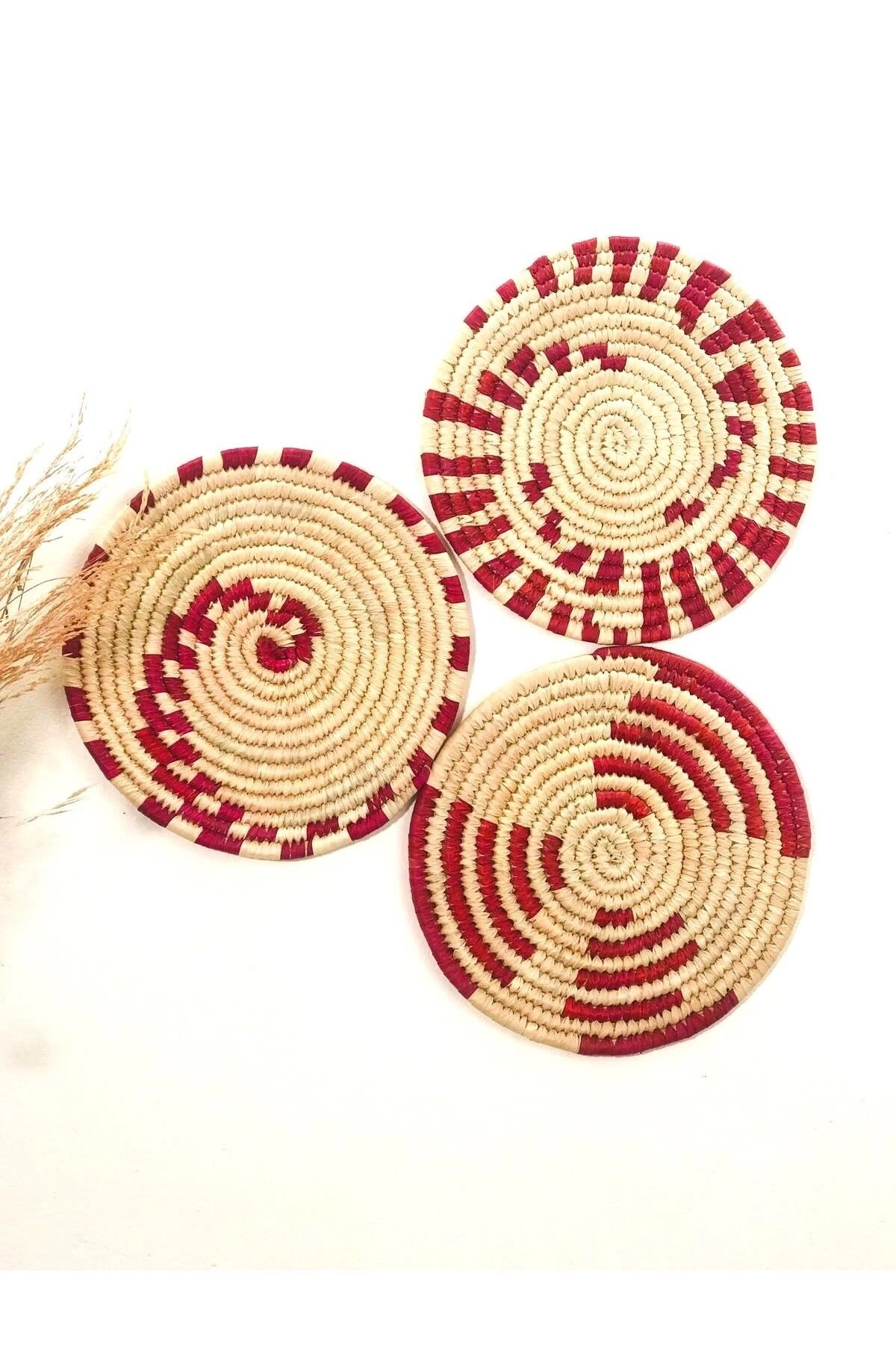 Phoenix Hasır Duvar Süsü 3Lü Set 30 Cm Bordo