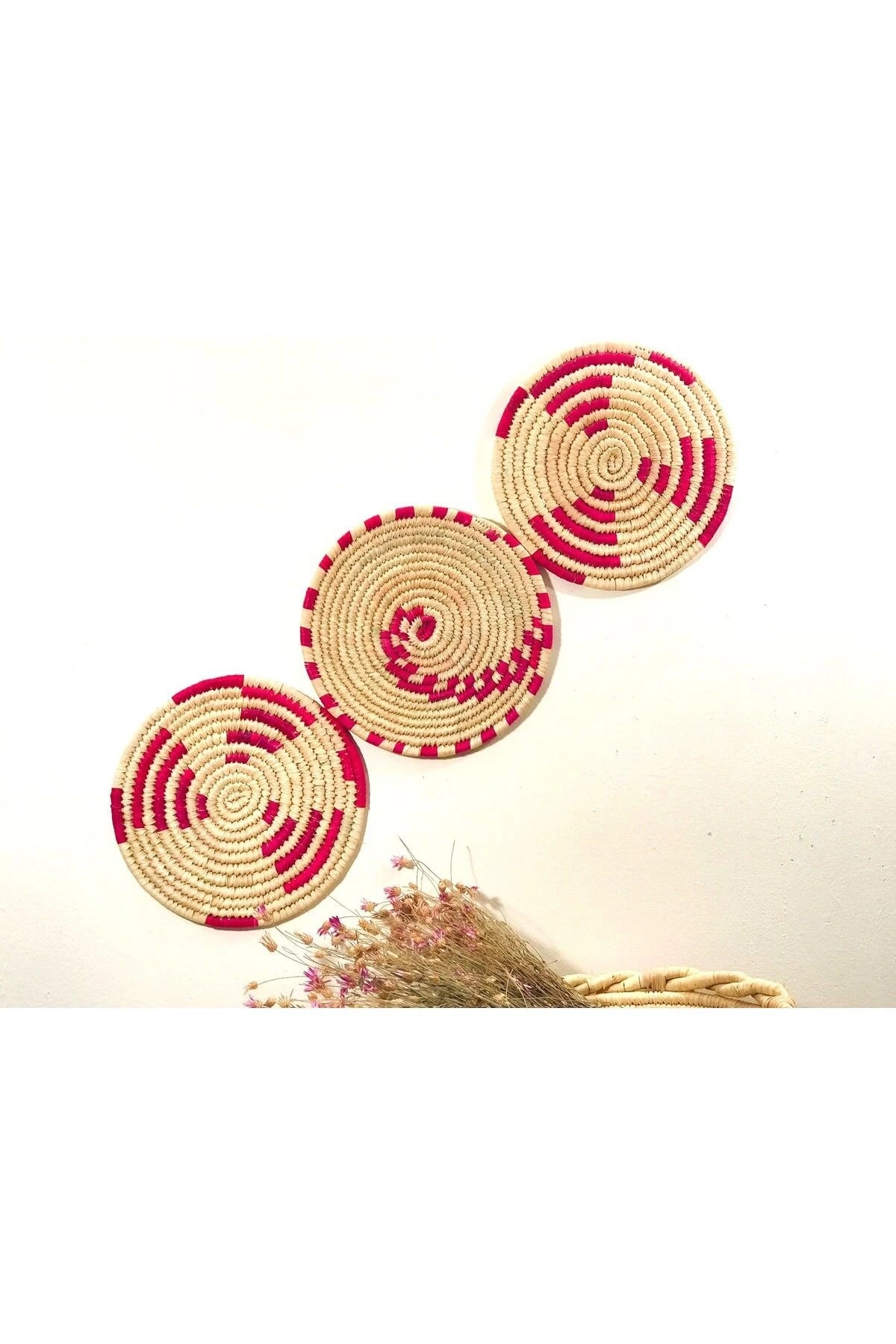 Phoenix Hasır Duvar Süsü 3Lü Set 30 Cm Fuşya