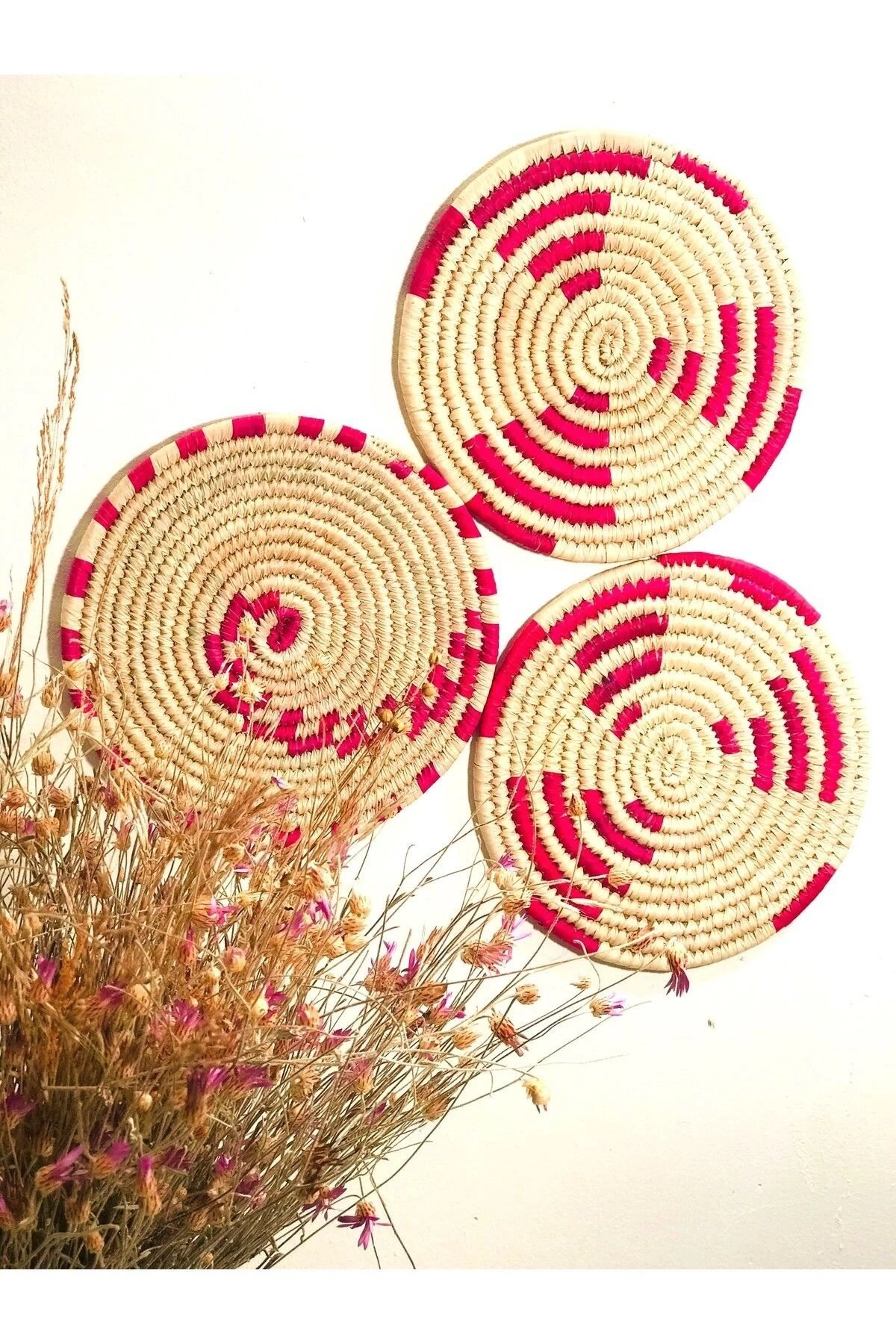 Phoenix Hasır Duvar Süsü 3Lü Set 30 Cm Fuşya