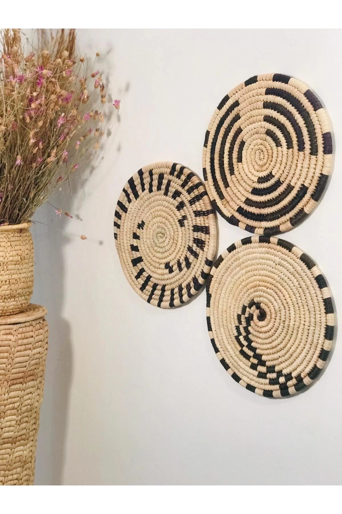 Phoenix Hasır Duvar Süsü 3Lü Set  30 Cm Siyah