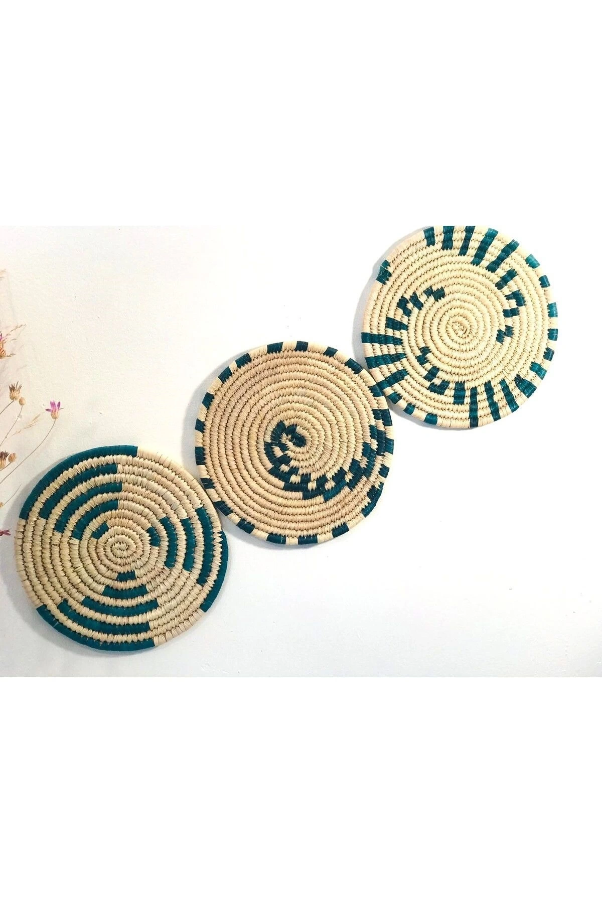 Phoenix Hasır Duvar Süsü 3Lü Set 30 Cm Turkuaz Duvar Tabağı