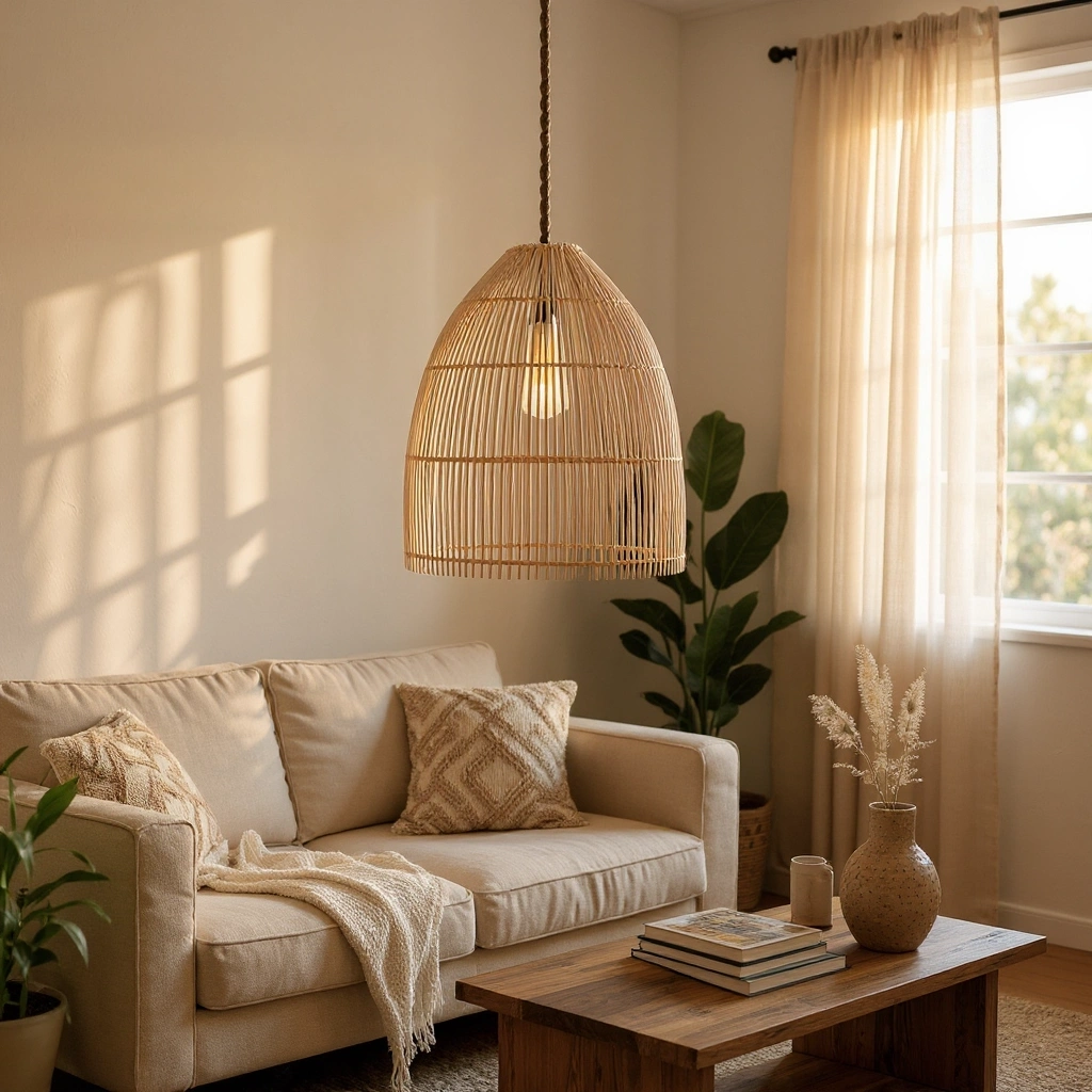 Rattan Thalia Düz Avize