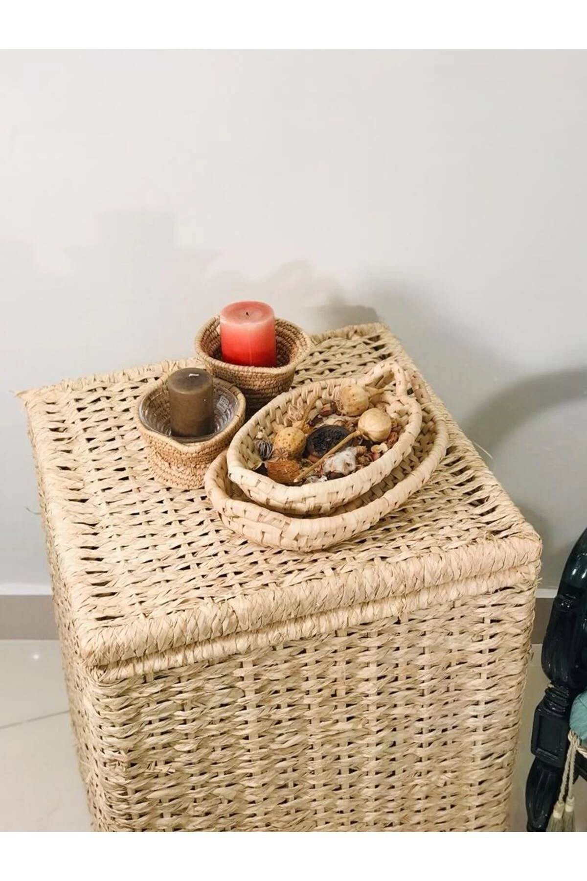 Sativus Hasır Sehpa  (Kapaklı Sandık /Düzenleyici/Oyuncak Sepeti) 45X40X40 Cm