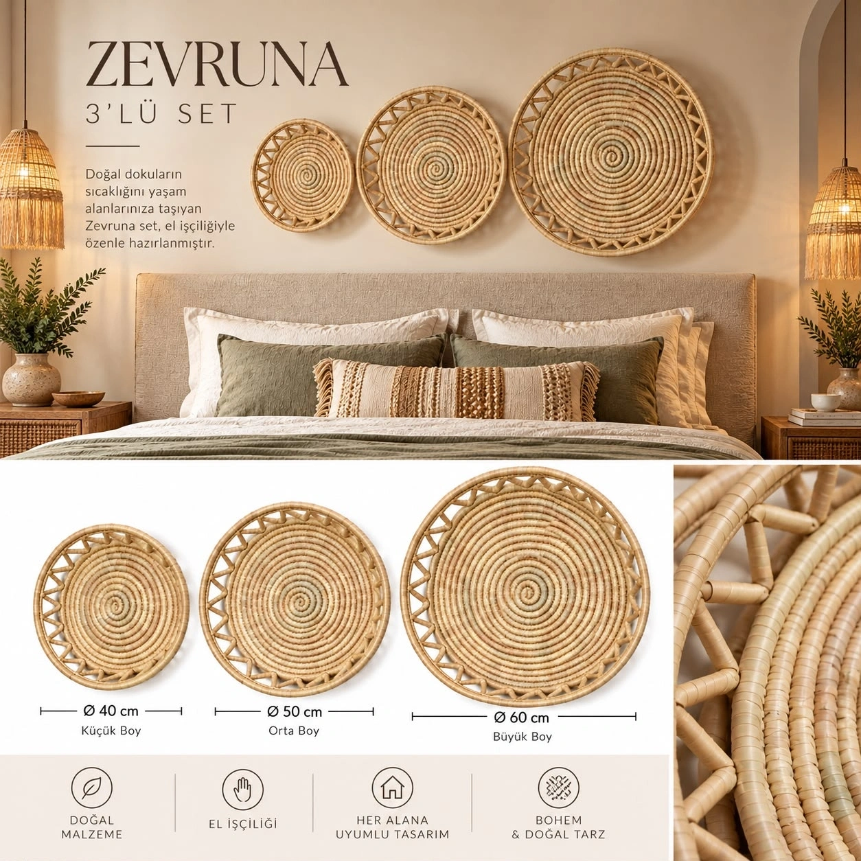 Zevruna 3’lü Duvar Tabağı Seti