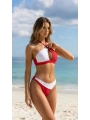 Alesbutik Kırmızı Beyaz  Desenli Boyunda Bağlamalı Bikini