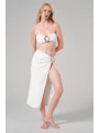 Alesbutik Beyaz  Metal Tokalı Straplez Bikini ve Pareo Seti,