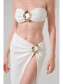 Alesbutik Beyaz  Metal Tokalı Straplez Bikini ve Pareo Seti,