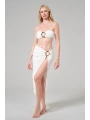 Alesbutik Beyaz  Metal Tokalı Straplez Bikini ve Pareo Seti,