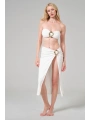 Alesbutik Beyaz  Metal Tokalı Straplez Bikini ve Pareo Seti,