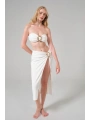 Alesbutik Beyaz  Metal Tokalı Straplez Bikini ve Pareo Seti,