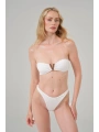 Alesbutik Kar Beyazı V Metal Aksesuarlı Straplez Bikini Takımı