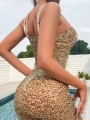 Leopar Desenli Askılı Ağı Açık Seksi Vücut Çorabı