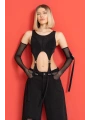 SİYAH CEP DETAY TÜL ELDİVENLİ BODYSUİT