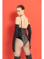 Siyah Eldiven Detaylı Askılı Taşlı Bodysuit