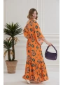 V Yaka Desenli Uzun Neva Elbise