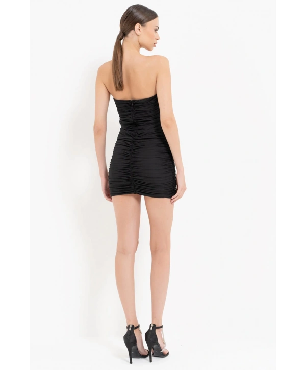 59209-STRAPLEZ BÜZGÜLÜ ELBİSE