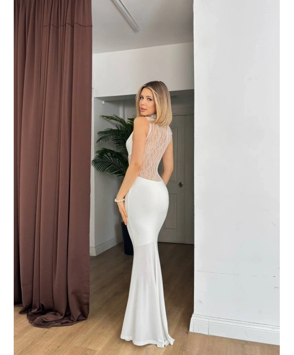 V Yaka Kalın Askılı Bodycone Düğüm Detaylı Elbise