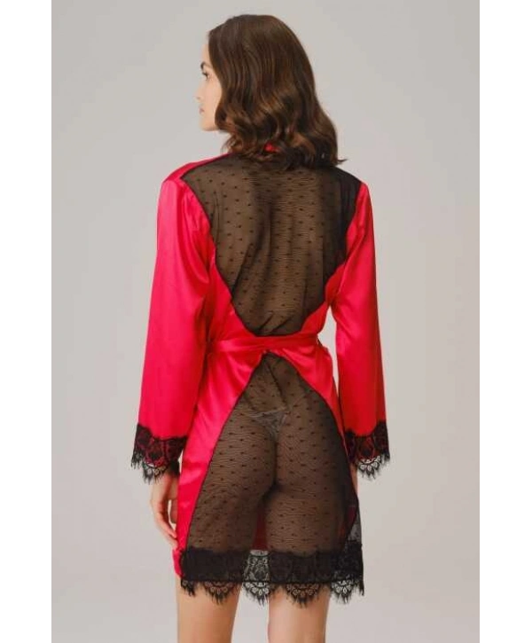 Kadın Saten Sırt Detaylı Dantelli Sabahlık ve String Takım (5738)