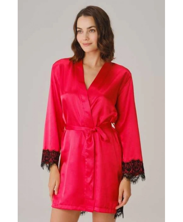 Kadın Saten Sırt Detaylı Dantelli Sabahlık ve String Takım (5738)