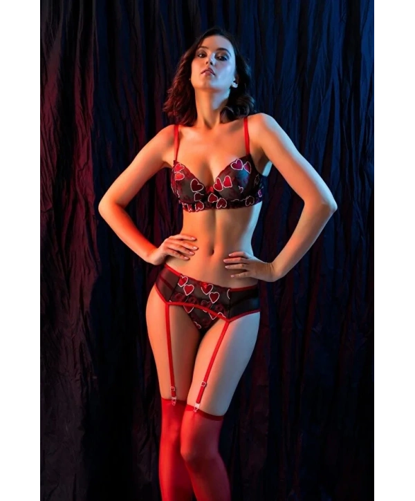 Kalpli Sütyen String Jartiyer Ve Çorap Takım 6412