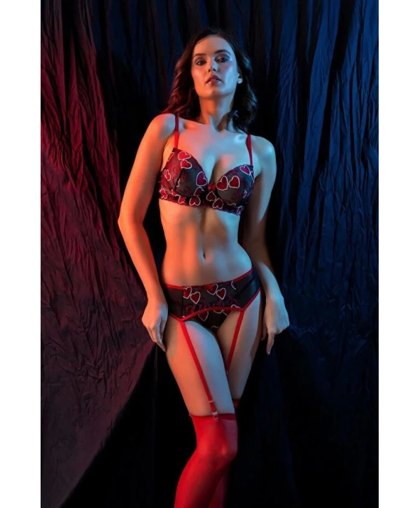 Kalpli Sütyen String Jartiyer Ve Çorap Takım 6412