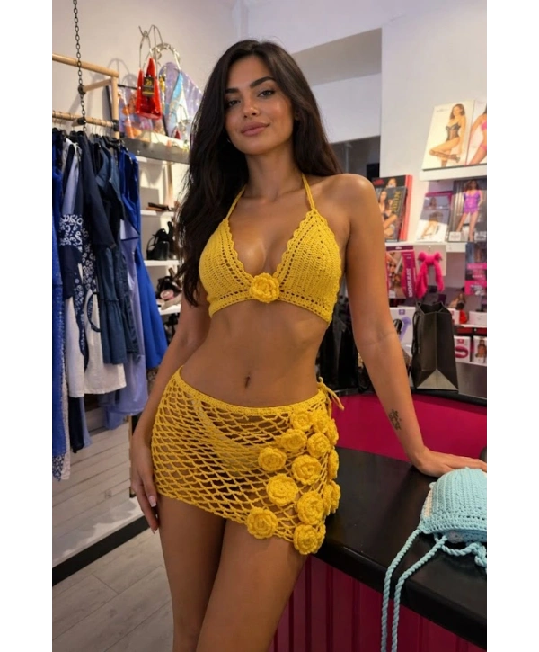 Alesbutik Sarı El Örgüsü Bikini Takım