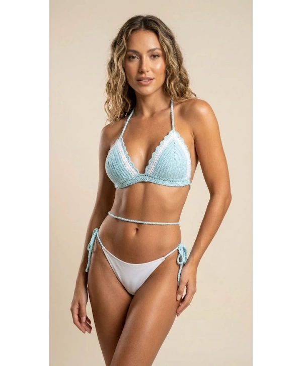 Alesbutik Mavi El Örgüsü Bikini Takım