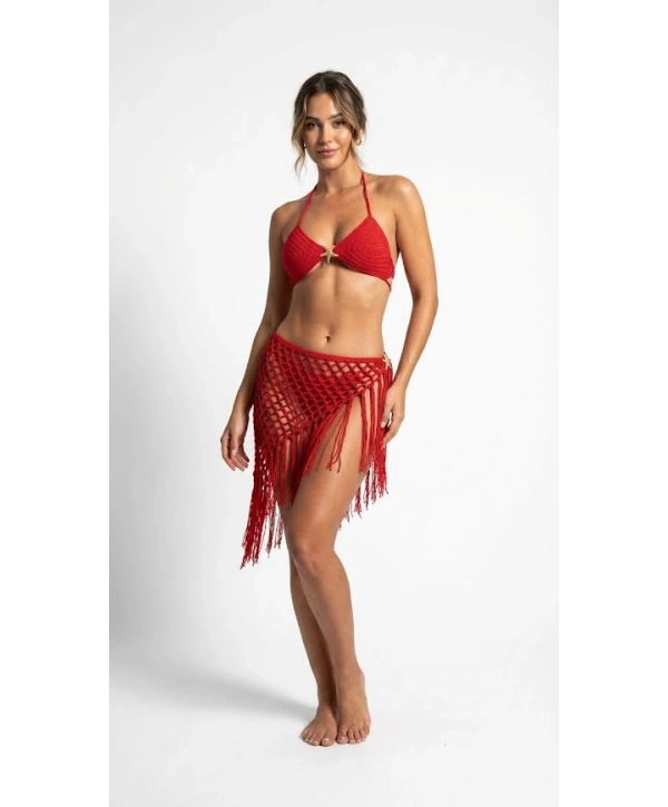 Alesbutik Kırmızı El Örgüsü Bikini Takım