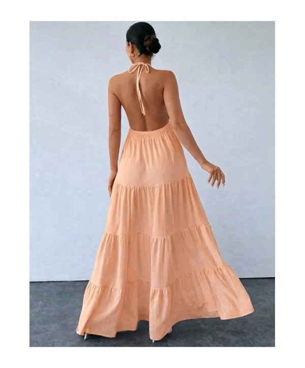 Alesbutik Boyunda Bağlamalı Uzun Elbise