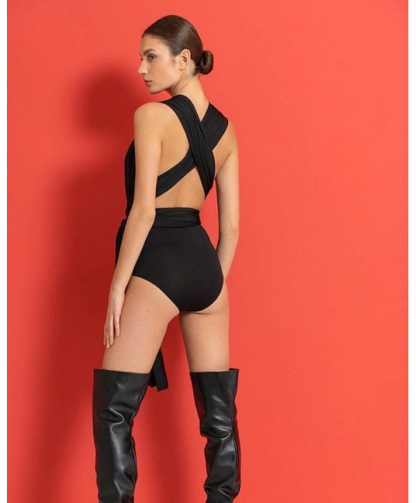 Alesbutik, Derin V Yaka ve Belden Kuşaklı Bodysuit, 24473