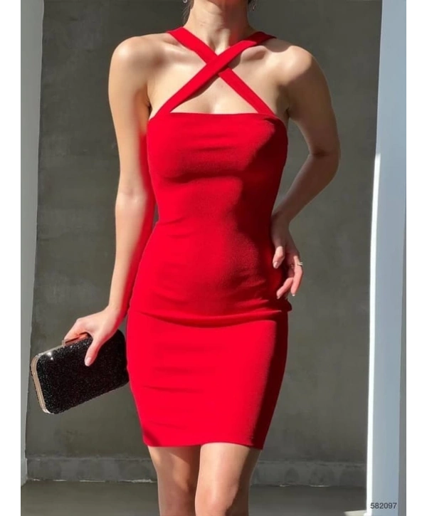 Çarpraz Askılı Krep Elbise