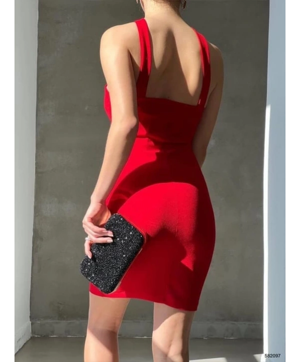 Çarpraz Askılı Krep Elbise