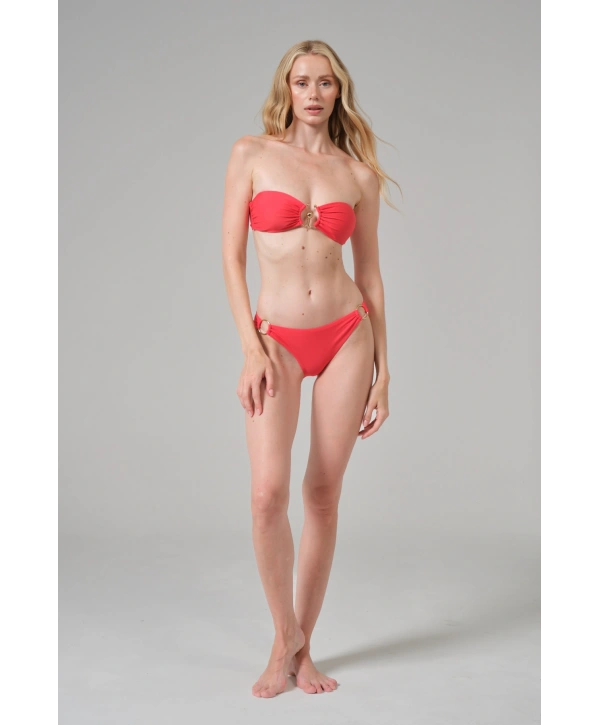 Alesbutik Kırmızı Halka Detaylı Straplez Bikini