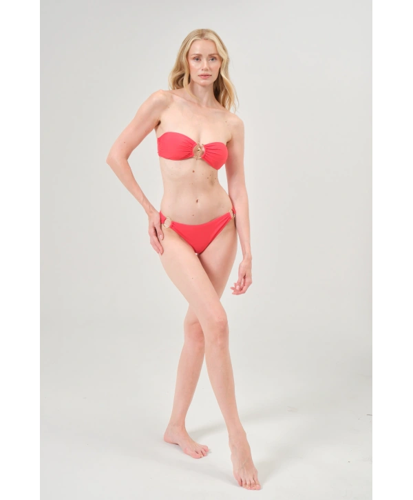 Alesbutik Kırmızı Halka Detaylı Straplez Bikini
