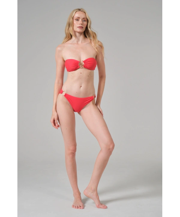 Alesbutik Kırmızı Halka Detaylı Straplez Bikini