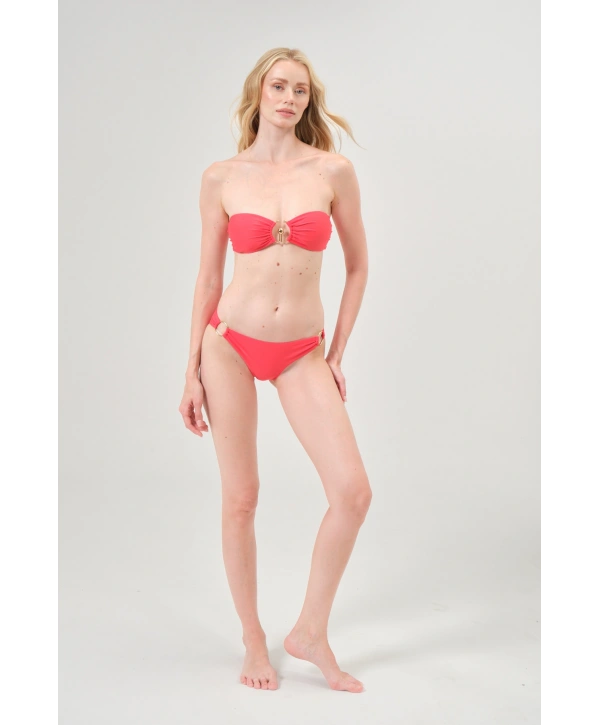 Alesbutik Kırmızı Halka Detaylı Straplez Bikini