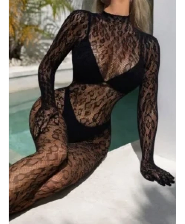 Desenli Transparan Eldivenli Vücut Çorabı