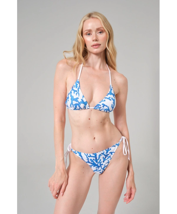 Doğal Mercan Formu Bağlamalı Üçgen Bikini Takımı